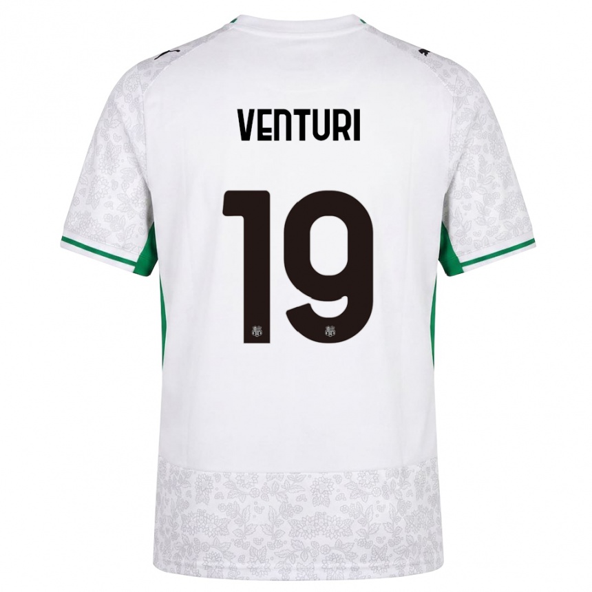 ילדים כדורגל Luca Venturi #19 לבן שחור ירוק הרחק ג'רזי 2026/27