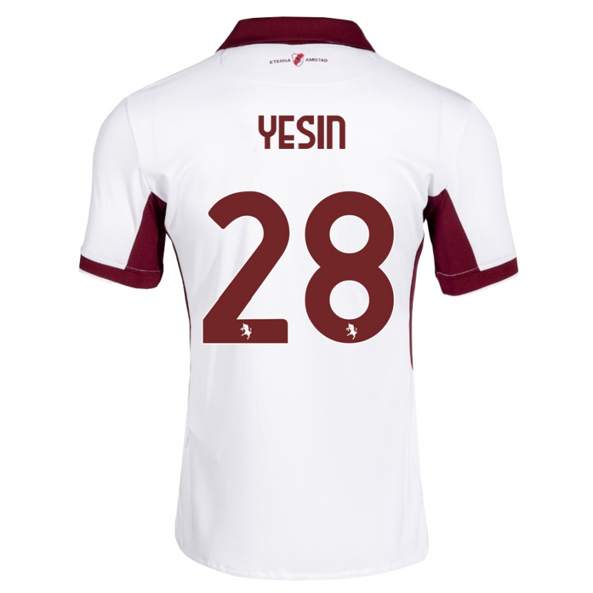 ילדים כדורגל Demyan Yesin #28 בורדו לבן אדום הרחק ג'רזי 2026/27