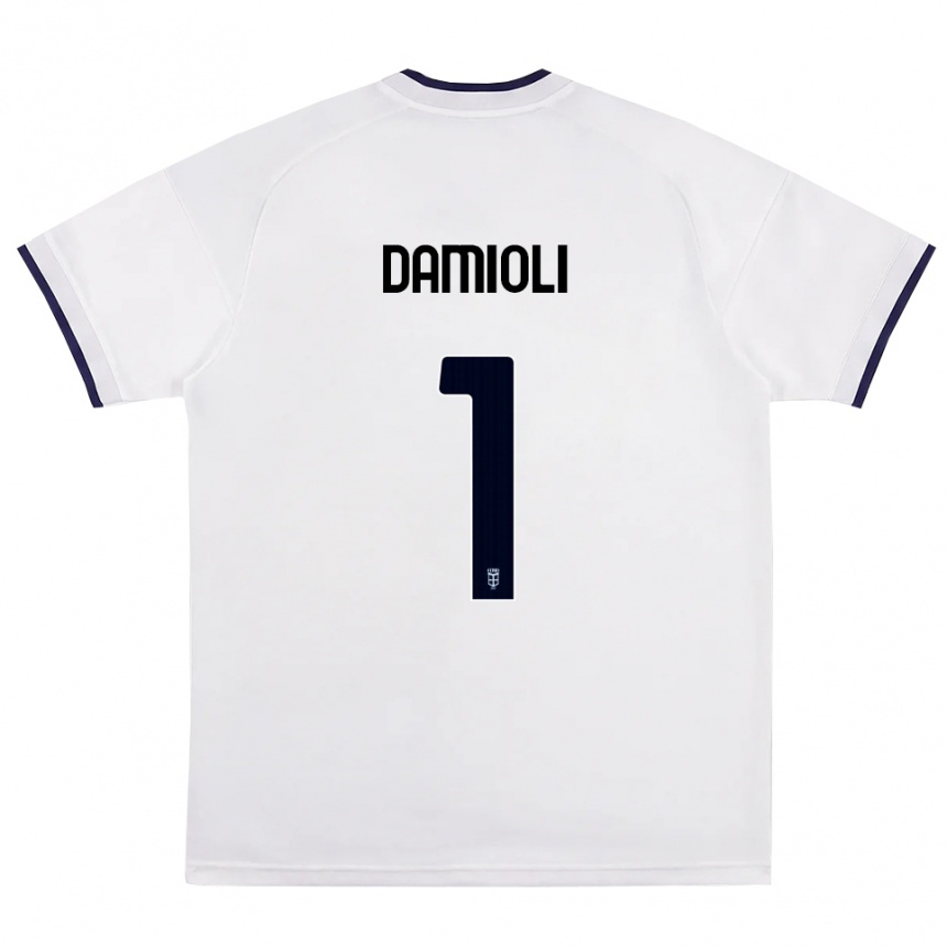ילדים כדורגל Mattia Damioli #1 לבן אדום כחול מלכותי הרחק ג'רזי 2026/27