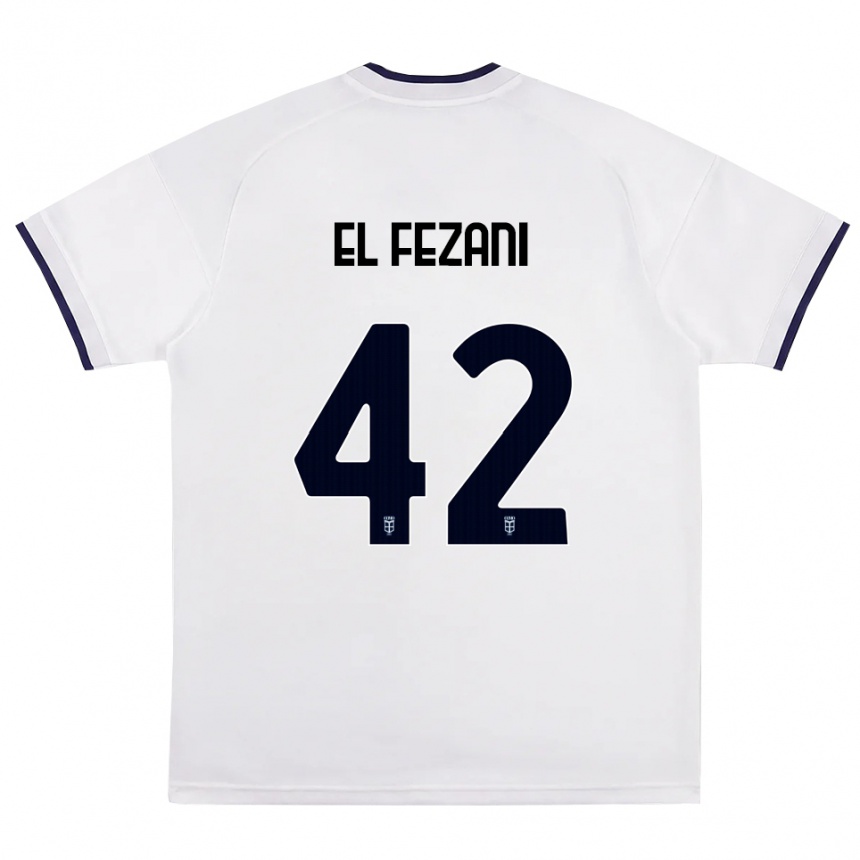 ילדים כדורגל Mohamed El Fezani #42 לבן אדום כחול מלכותי הרחק ג'רזי 2026/27