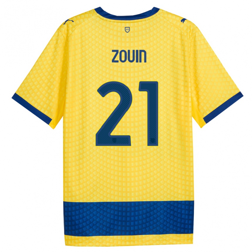 ילדים כדורגל Aymen Zouin #21 צהוב כחול שחור הרחק ג'רזי 2026/27