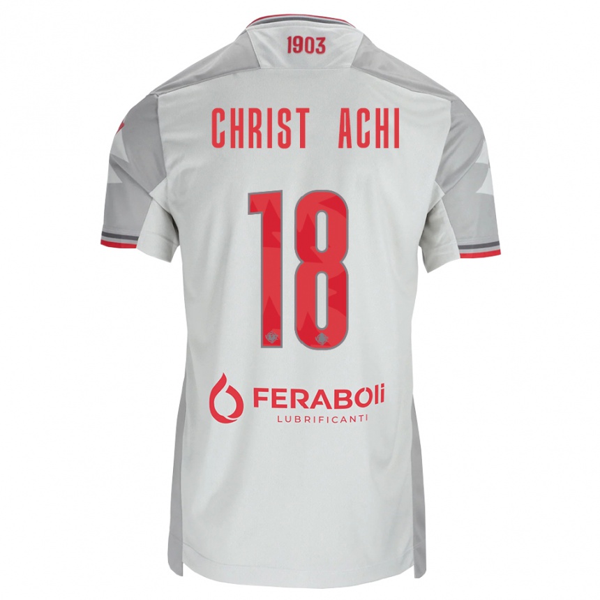 ילדים כדורגל Ange Christ Achi #18 אפור לבן אדום הרחק ג'רזי 2026/27 ילדים כדורגל Ange Christ Achi #18 אפור לבן אדום הרחק ג'רזי 2026/27