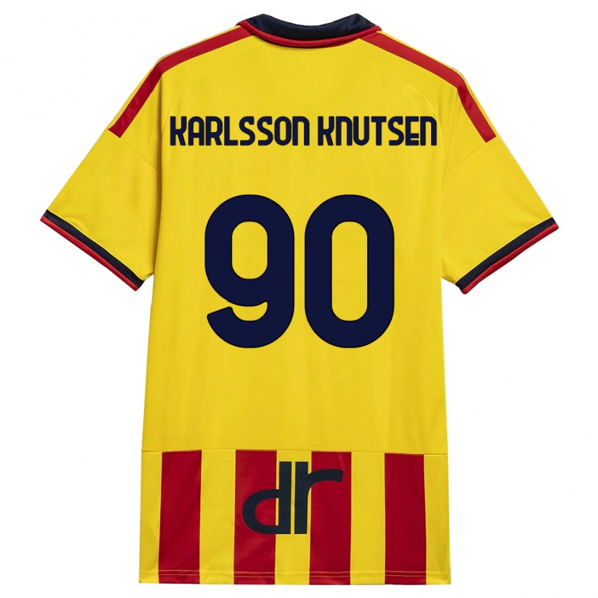 גברים כדורגל Storm Karlsson Knutsen #90 צהוב אדום ג'רזי ביתית 2026/27 גברים כדורגל Storm Karlsson Knutsen #90 צהוב אדום ג'רזי ביתית 2026/27