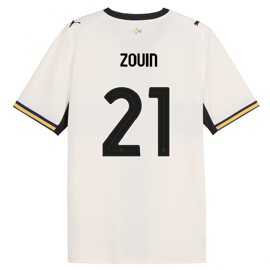 גברים כדורגל Aymen Zouin #21 לבן מבריק שחור צהוב ג'רזי ביתית 2026/27