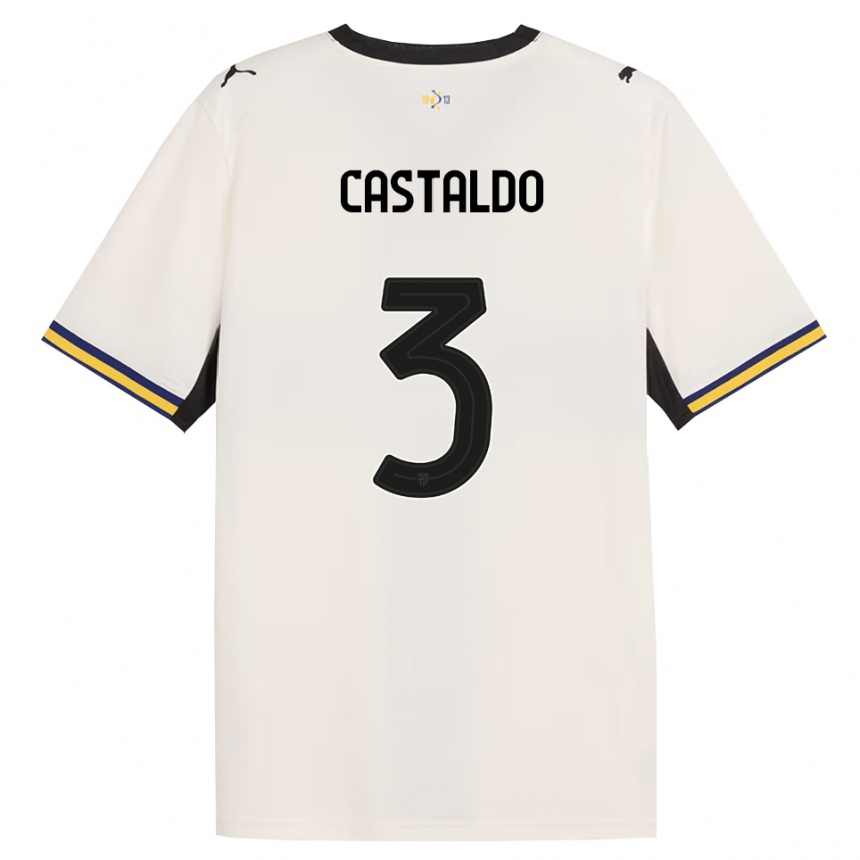 גברים כדורגל Antonio Castaldo #3 לבן מבריק שחור צהוב ג'רזי ביתית 2026/27
