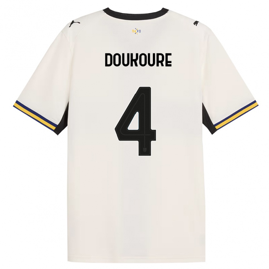 גברים כדורגל Vamoussa Doukoure #4 לבן מבריק שחור צהוב ג'רזי ביתית 2026/27