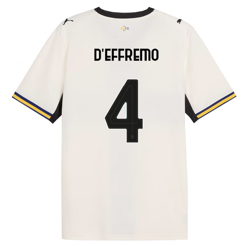 גברים כדורגל Dario D'effremo #4 לבן מבריק שחור צהוב ג'רזי ביתית 2026/27