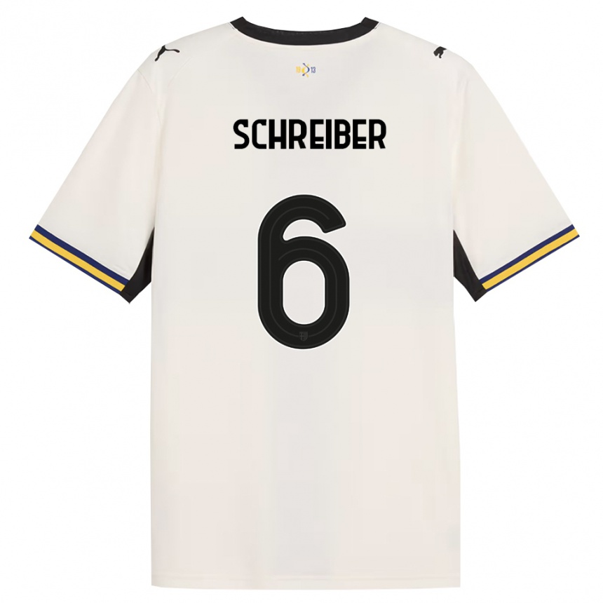 גברים כדורגל Fabio Schreiber #6 לבן מבריק שחור צהוב ג'רזי ביתית 2026/27