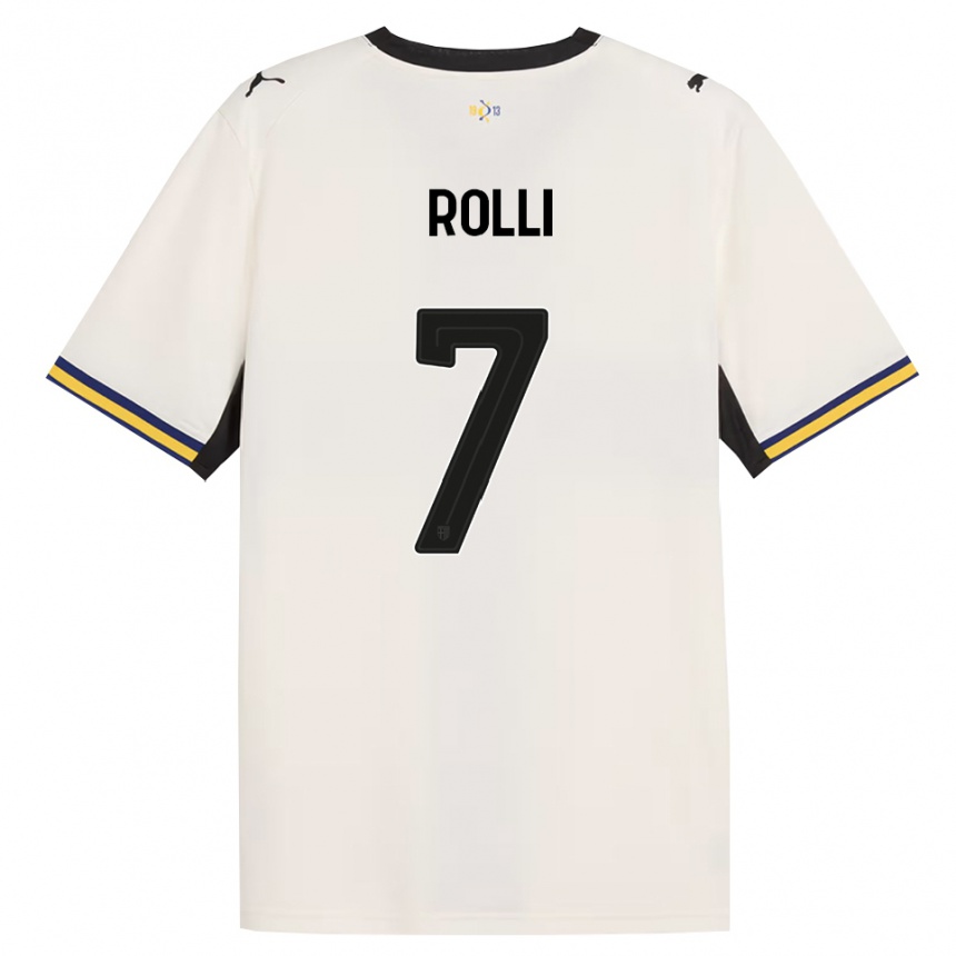 גברים כדורגל Riccardo Rolli #7 לבן מבריק שחור צהוב ג'רזי ביתית 2026/27