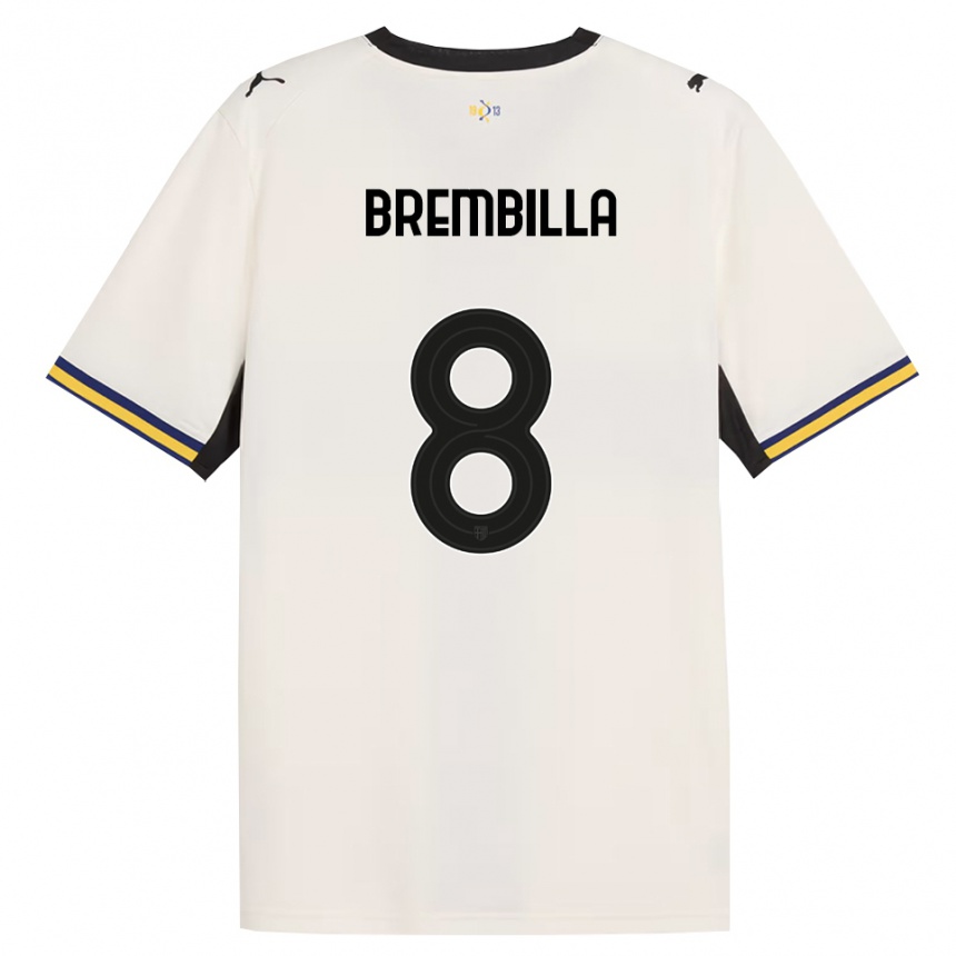 גברים כדורגל Cristiano Brembilla #8 לבן מבריק שחור צהוב ג'רזי ביתית 2026/27