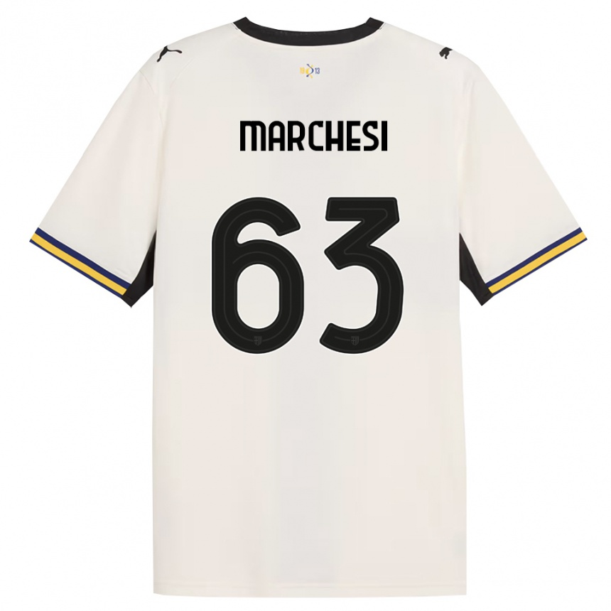 גברים כדורגל Lorenzo Marchesi #63 לבן מבריק שחור צהוב ג'רזי ביתית 2026/27