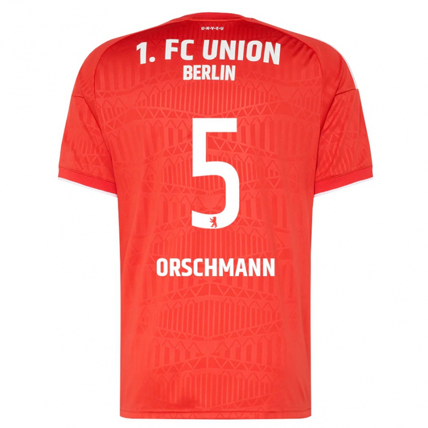 גברים כדורגל Katja Orschmann #5 אדום לבן ג'רזי ביתית 2026/27