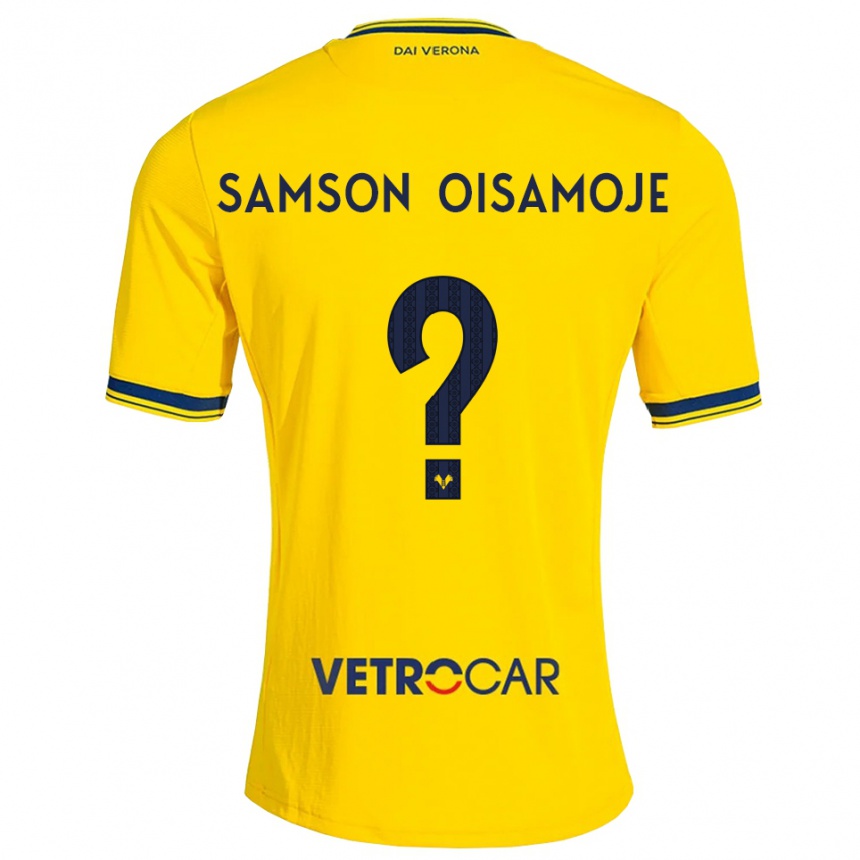 גברים כדורגל Junior Samson Oisamoje #0 צהוב אדום הרחק ג'רזי 2026/27