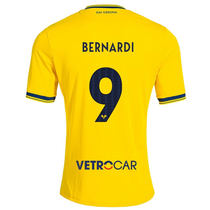 גברים כדורגל Veronica Bernardi #9 צהוב אדום הרחק ג'רזי 2026/27