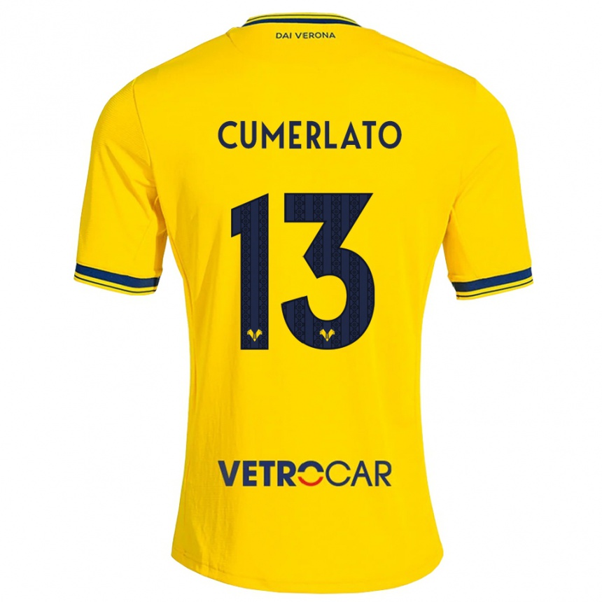 גברים כדורגל Pietro Cumerlato #13 צהוב אדום הרחק ג'רזי 2026/27