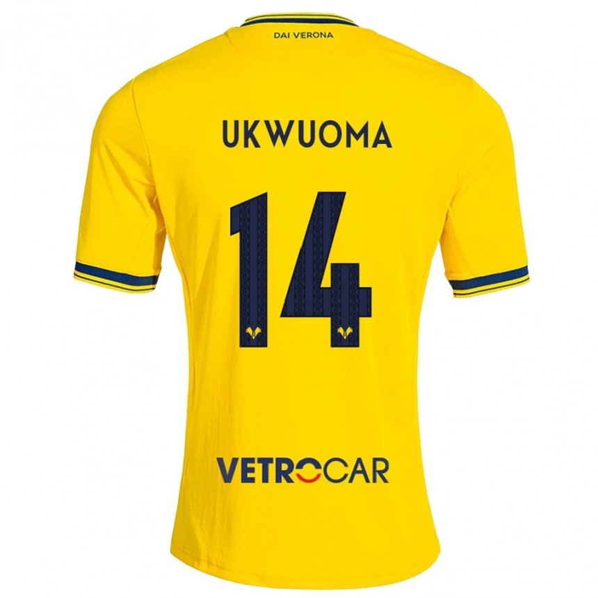 גברים כדורגל Bright Ukwuoma #14 צהוב אדום הרחק ג'רזי 2026/27