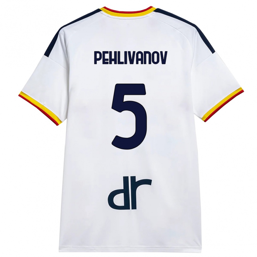 גברים כדורגל Cristian Pehlivanov #5 לבן צהוב אדום הרחק ג'רזי 2026/27 גברים כדורגל Cristian Pehlivanov #5 לבן צהוב אדום הרחק ג'רזי 2026/27