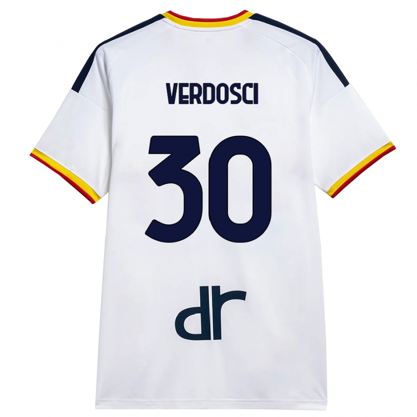 גברים כדורגל Simone Verdosci #30 לבן צהוב אדום הרחק ג'רזי 2026/27