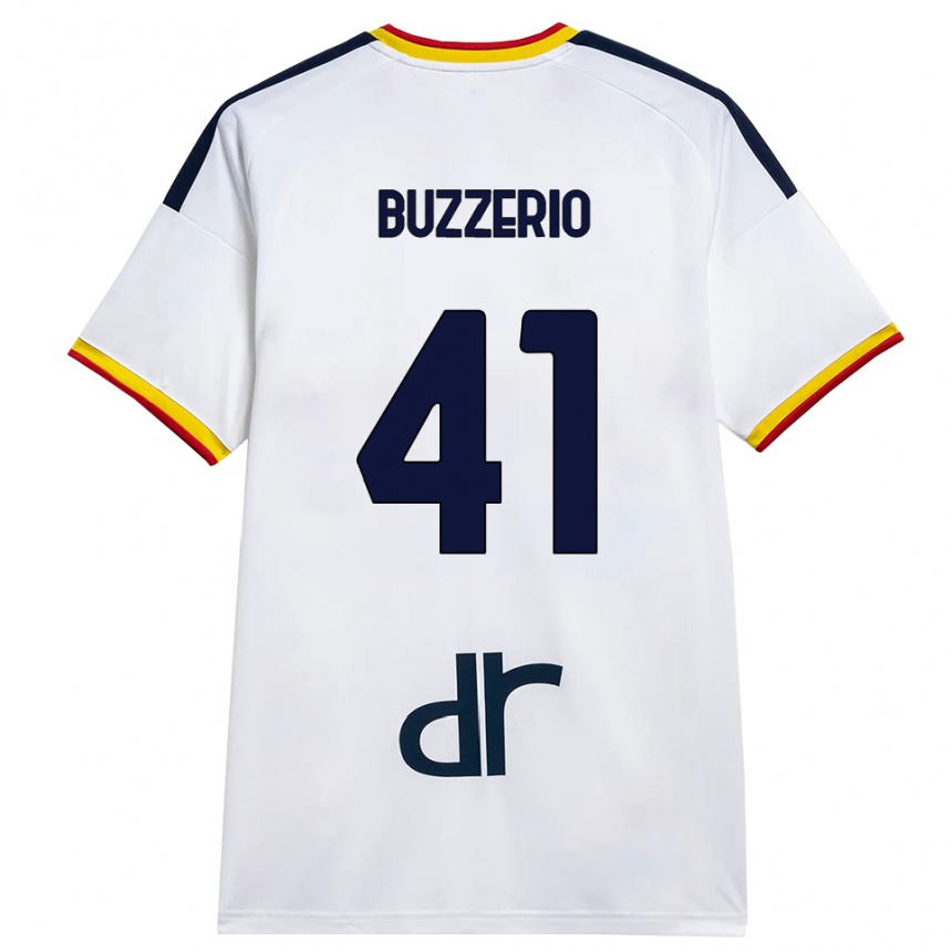 גברים כדורגל Mattia Buzzerio #41 לבן צהוב אדום הרחק ג'רזי 2026/27