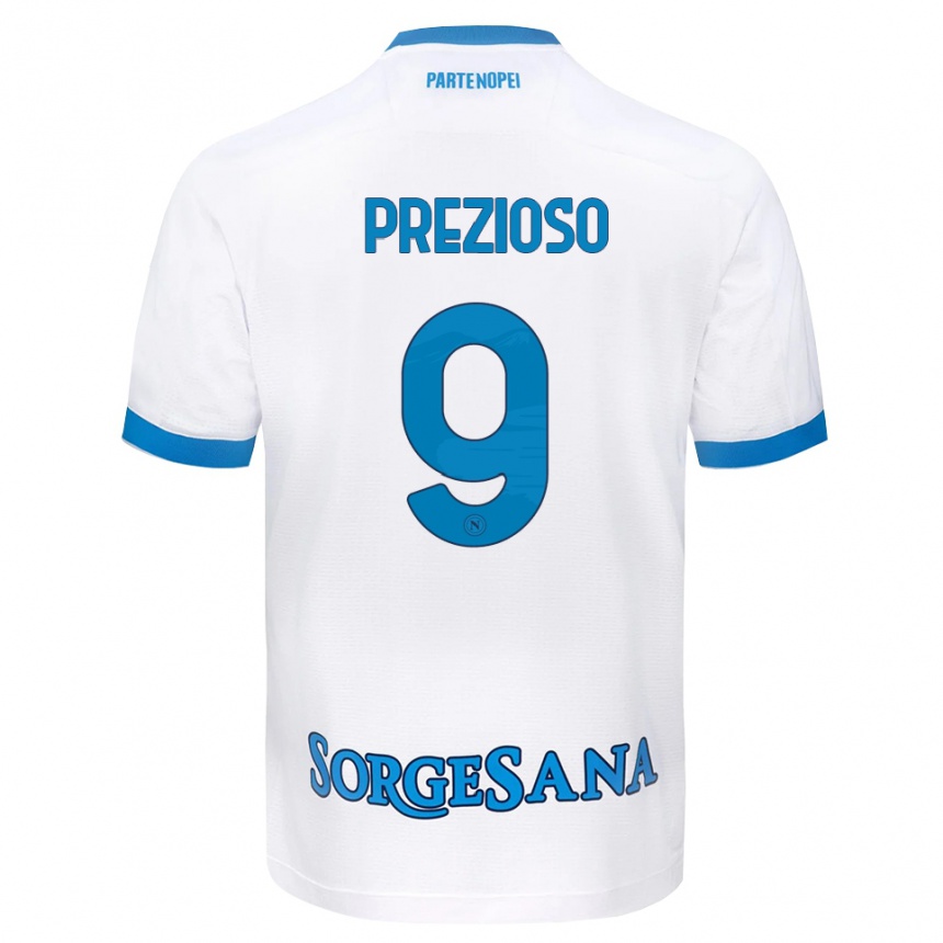 גברים כדורגל Vittorio Prezioso #9 לבן כחול שמיים הרחק ג'רזי 2026/27