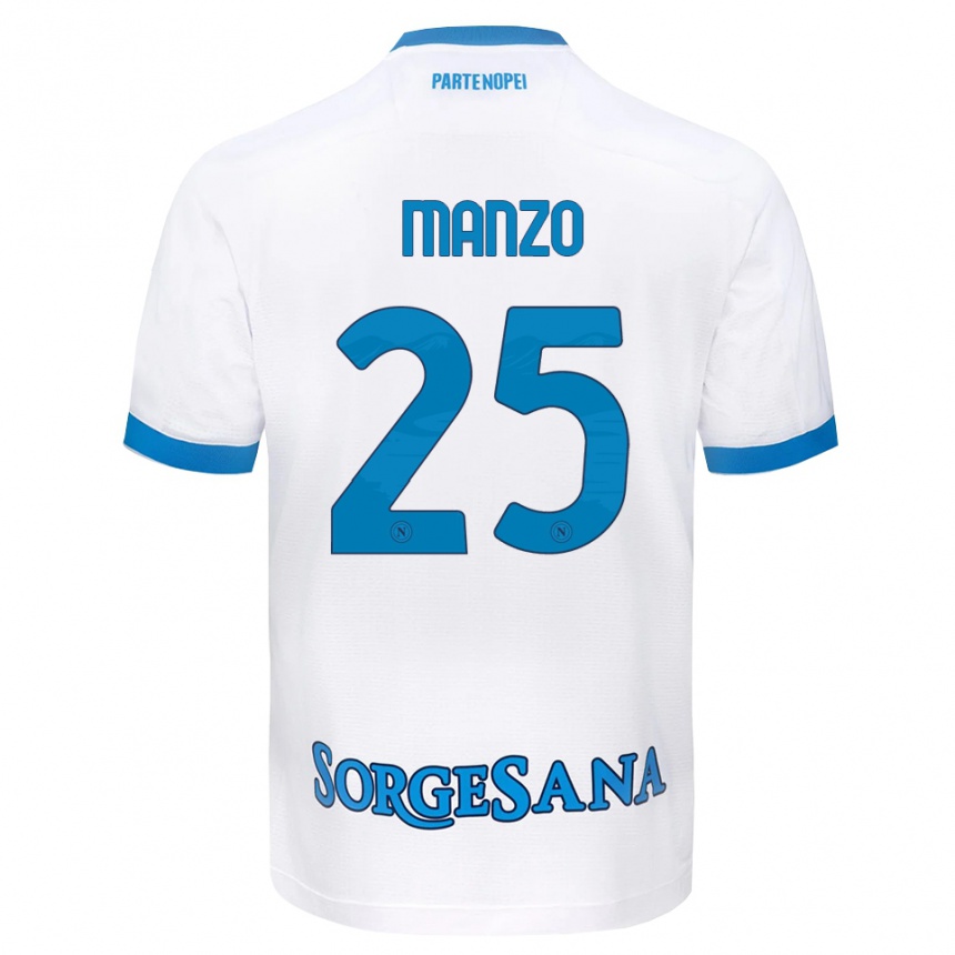גברים כדורגל Alessia Manzo #25 לבן כחול שמיים הרחק ג'רזי 2026/27