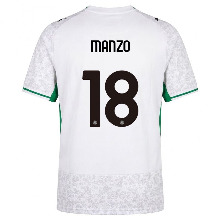 גברים כדורגל Luca Manzo #18 לבן שחור ירוק הרחק ג'רזי 2026/27