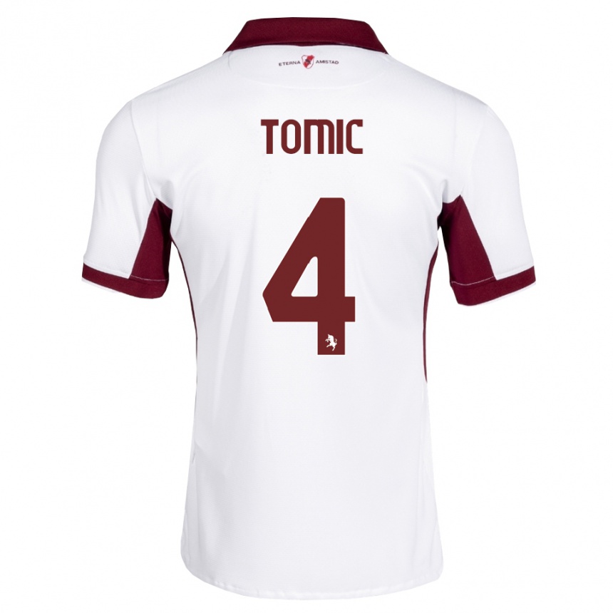 גברים כדורגל Luka Tomic #4 בורדו לבן אדום הרחק ג'רזי 2026/27