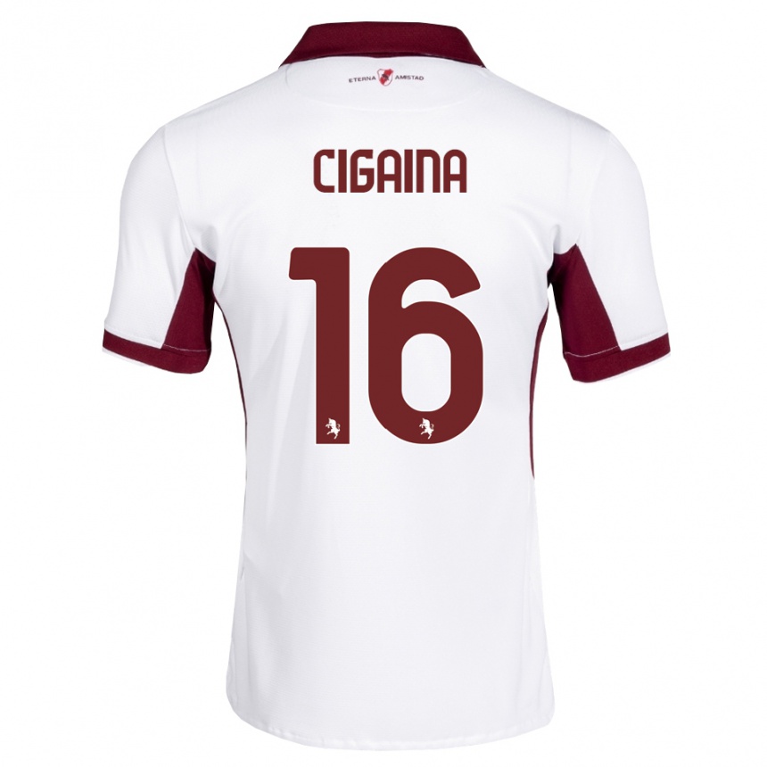 גברים כדורגל Filippo Cigaina #16 בורדו לבן אדום הרחק ג'רזי 2026/27