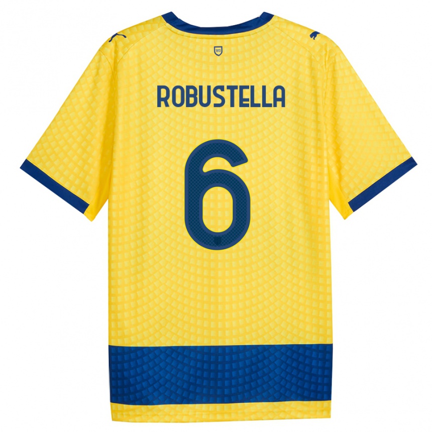 גברים כדורגל Daniele Robustella #6 צהוב כחול שחור הרחק ג'רזי 2026/27