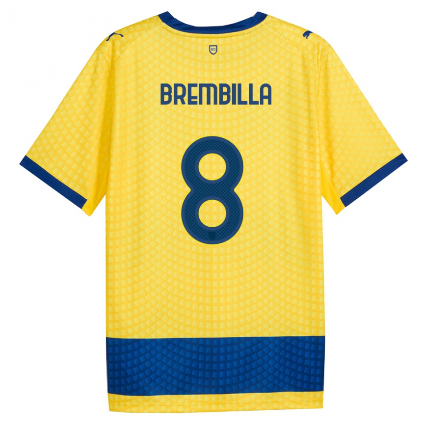 גברים כדורגל Cristiano Brembilla #8 צהוב כחול שחור הרחק ג'רזי 2026/27