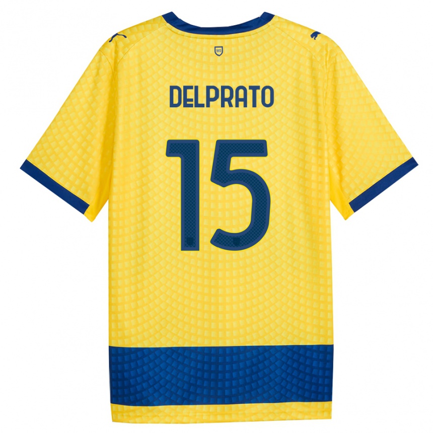 גברים כדורגל Enrico Delprato #15 צהוב כחול שחור הרחק ג'רזי 2026/27