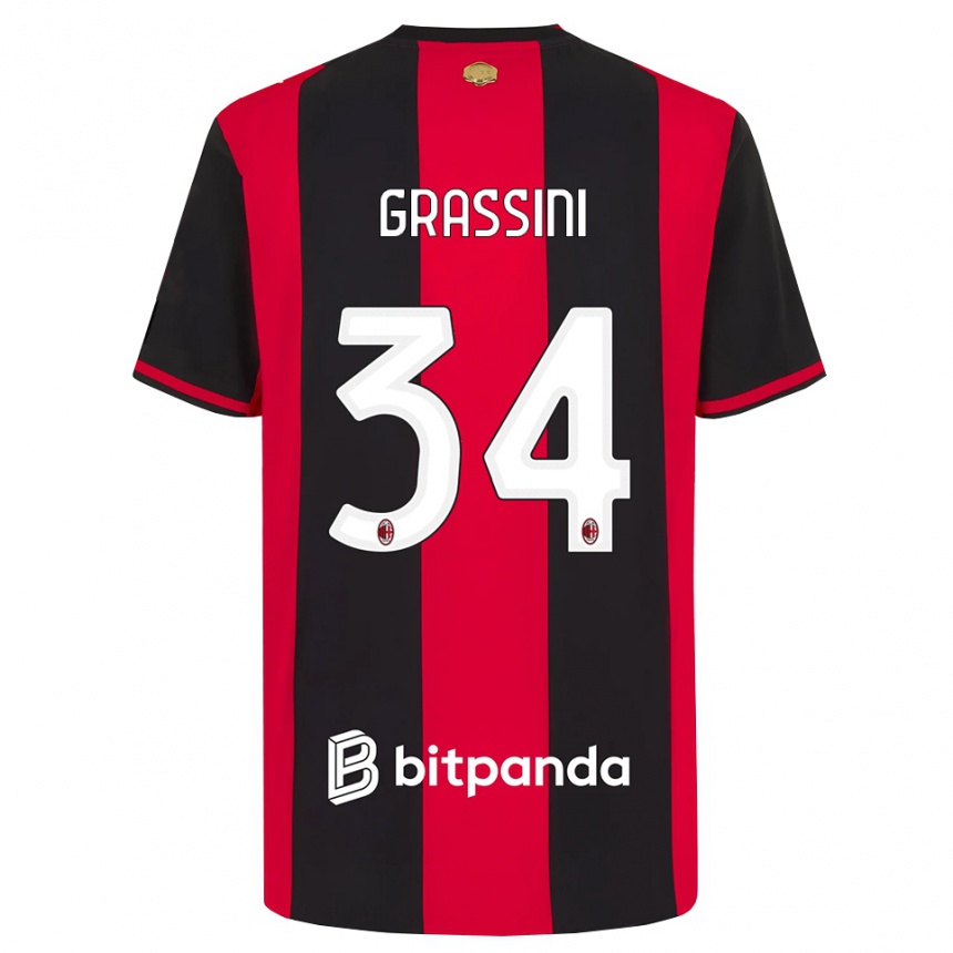 נשים כדורגל Riccardo Grassini #34 אדום שחור לבן ג'רזי ביתית 2026/27