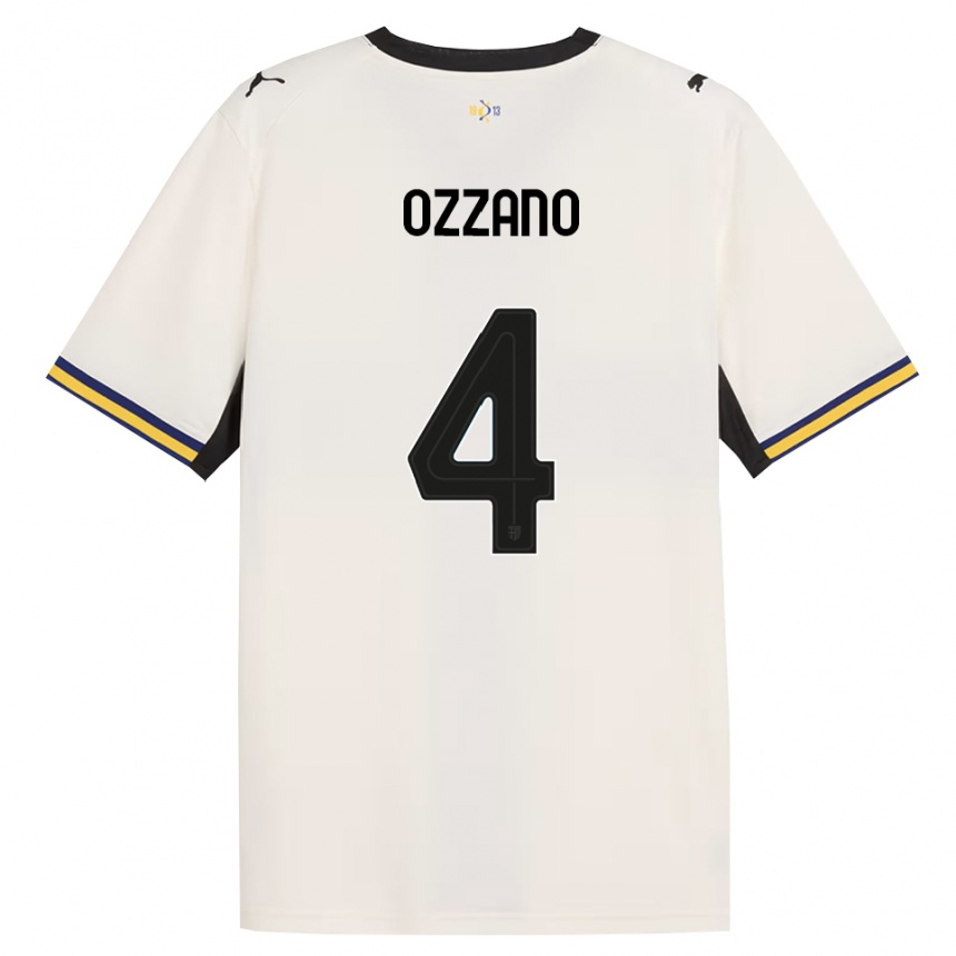 נשים כדורגל Roberto Ozzano #4 לבן מבריק שחור צהוב ג'רזי ביתית 2026/27