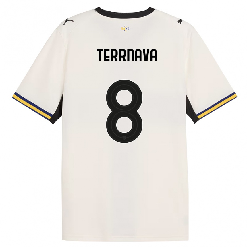 נשים כדורגל Dren Terrnava #8 לבן מבריק שחור צהוב ג'רזי ביתית 2026/27