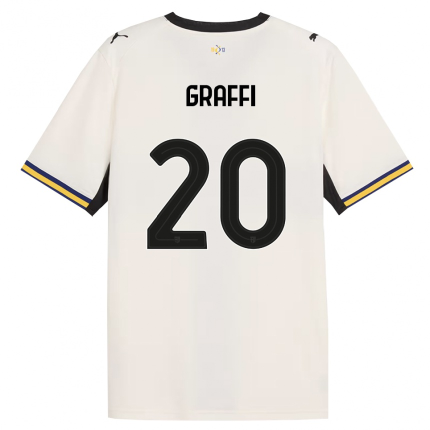נשים כדורגל Jacopo Graffi #20 לבן מבריק שחור צהוב ג'רזי ביתית 2026/27