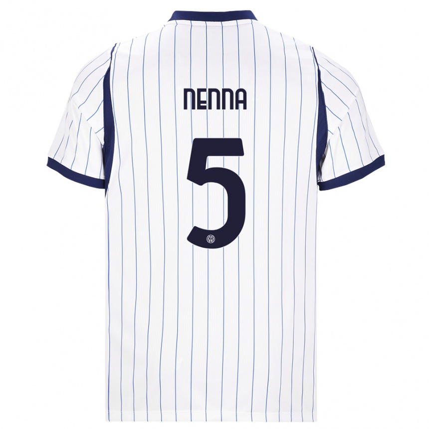 נשים כדורגל Alessandro Nenna #5 לבן כחול כהה הרחק ג'רזי 2026/27