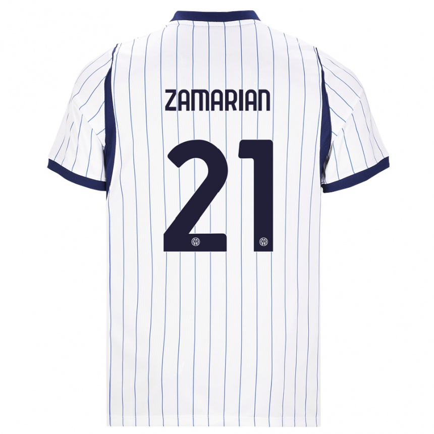 נשים כדורגל Matteo Zamarian #21 לבן כחול כהה הרחק ג'רזי 2026/27