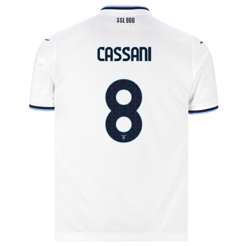 נשים כדורגל Matteo Cassani #8 לבן כחול כהה הרחק ג'רזי 2026/27