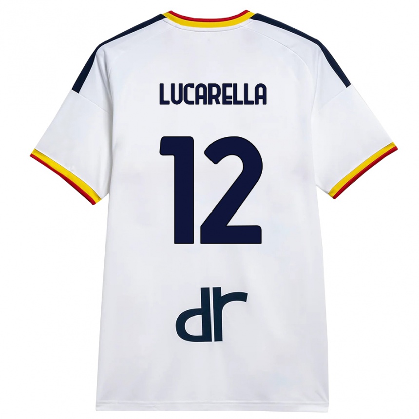 נשים כדורגל Andrea Lucarella #12 לבן צהוב אדום הרחק ג'רזי 2026/27