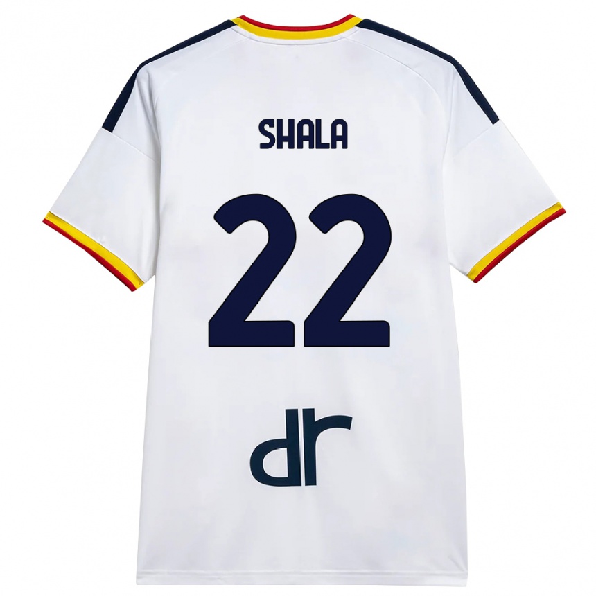 נשים כדורגל Erlis Shala #22 לבן צהוב אדום הרחק ג'רזי 2026/27
