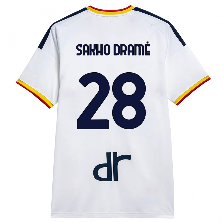 נשים כדורגל Samba Sakho Dramé #28 לבן צהוב אדום הרחק ג'רזי 2026/27
