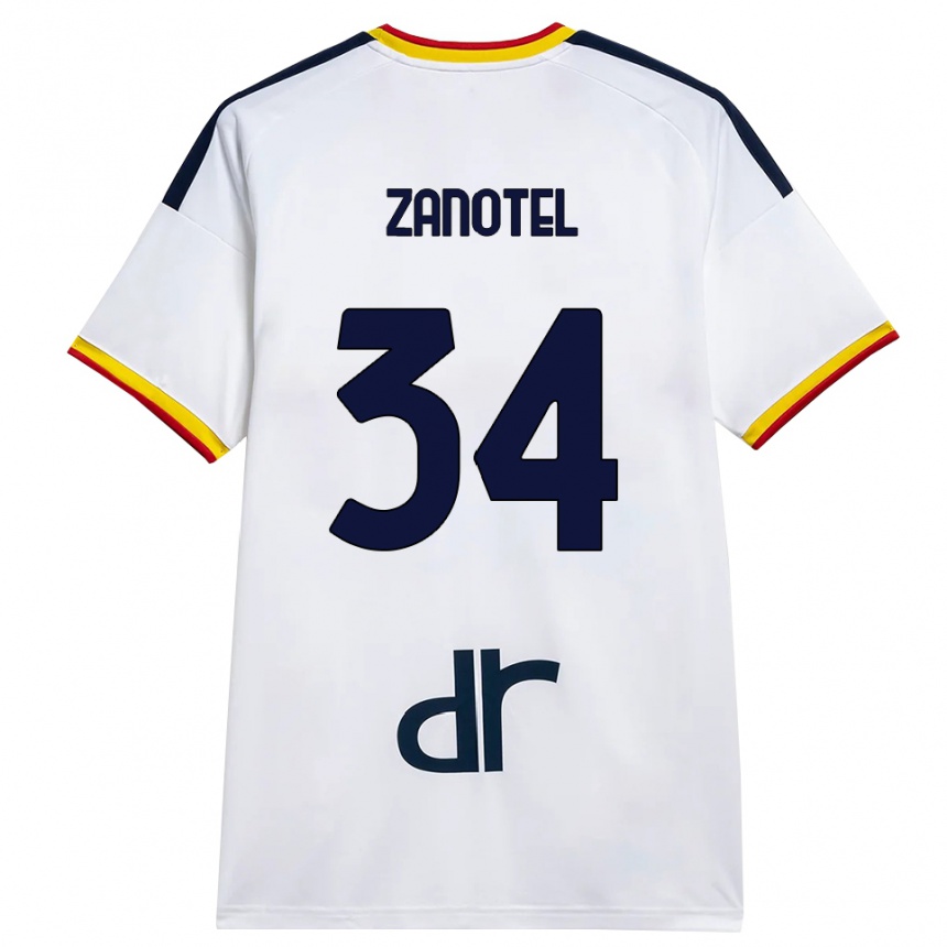 נשים כדורגל Giovanni Zanotel #34 לבן צהוב אדום הרחק ג'רזי 2026/27
