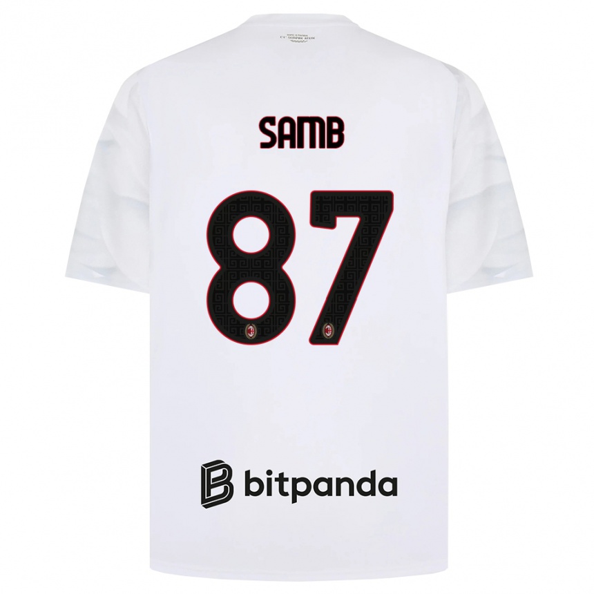 נשים כדורגל Ablaye Samb #87 לבן אדום שחור הרחק ג'רזי 2026/27