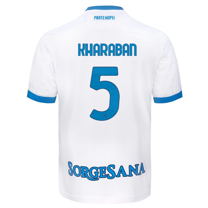 נשים כדורגל Vitaliy Kharaban #5 לבן כחול שמיים הרחק ג'רזי 2026/27