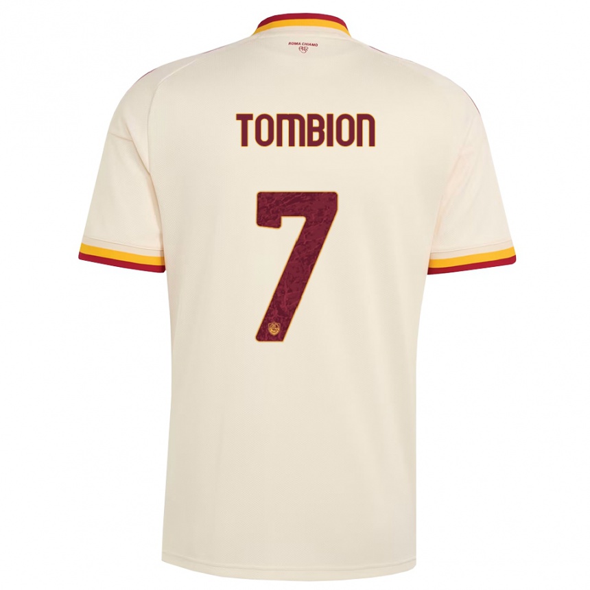 נשים כדורגל Gianmarco Tombion #7 שמפניה אדום צהוב הרחק ג'רזי 2026/27