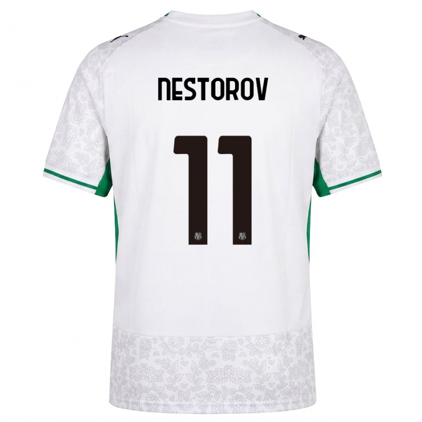 נשים כדורגל Dean Nestorov #11 לבן שחור ירוק הרחק ג'רזי 2026/27