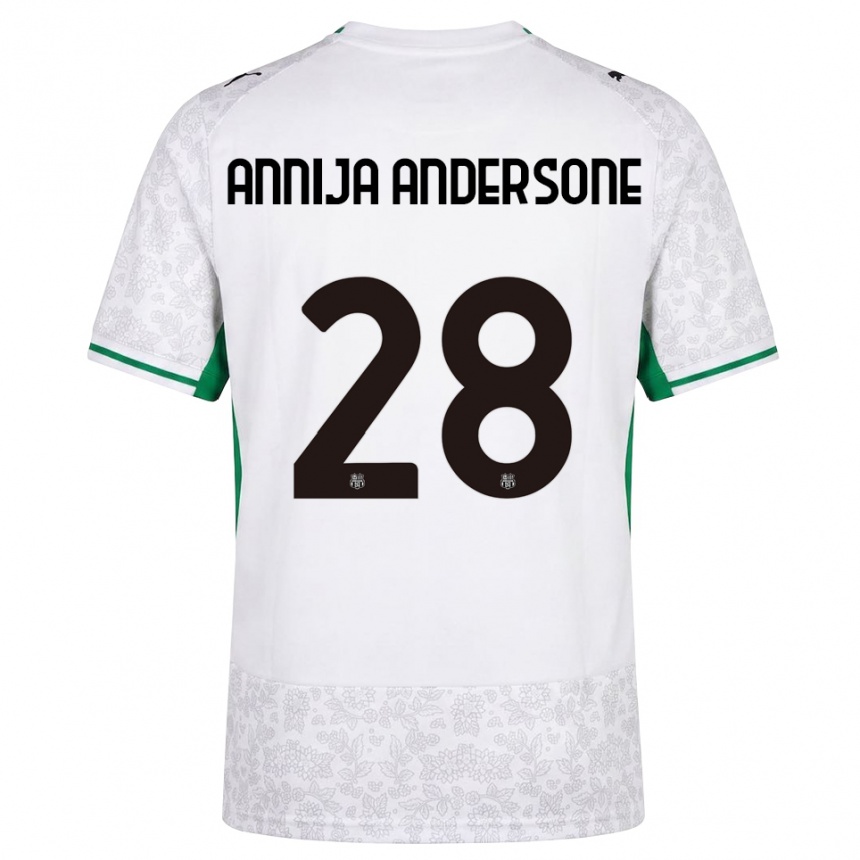 נשים כדורגל Gabriela Annija Andersone #28 לבן שחור ירוק הרחק ג'רזי 2026/27