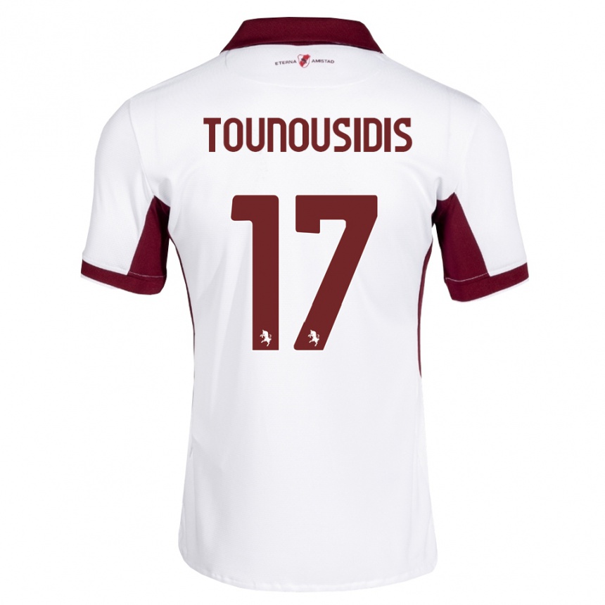 נשים כדורגל Kyriakos Tounousidis #17 בורדו לבן אדום הרחק ג'רזי 2026/27