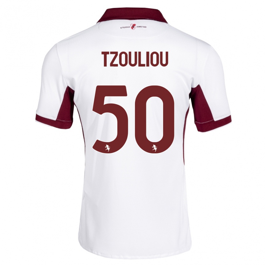 נשים כדורגל Dimitrianos Tzouliou #50 בורדו לבן אדום הרחק ג'רזי 2026/27