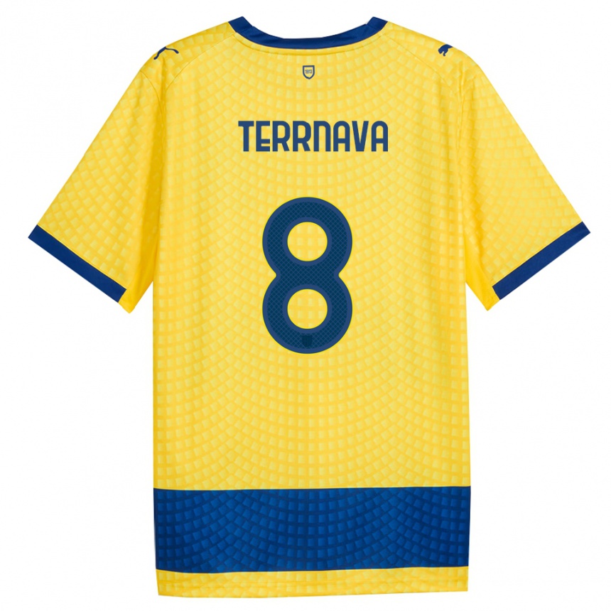 נשים כדורגל Dren Terrnava #8 צהוב כחול שחור הרחק ג'רזי 2026/27